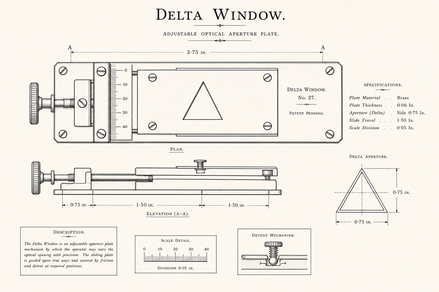 Delta Window — adjustable optical aperture plate